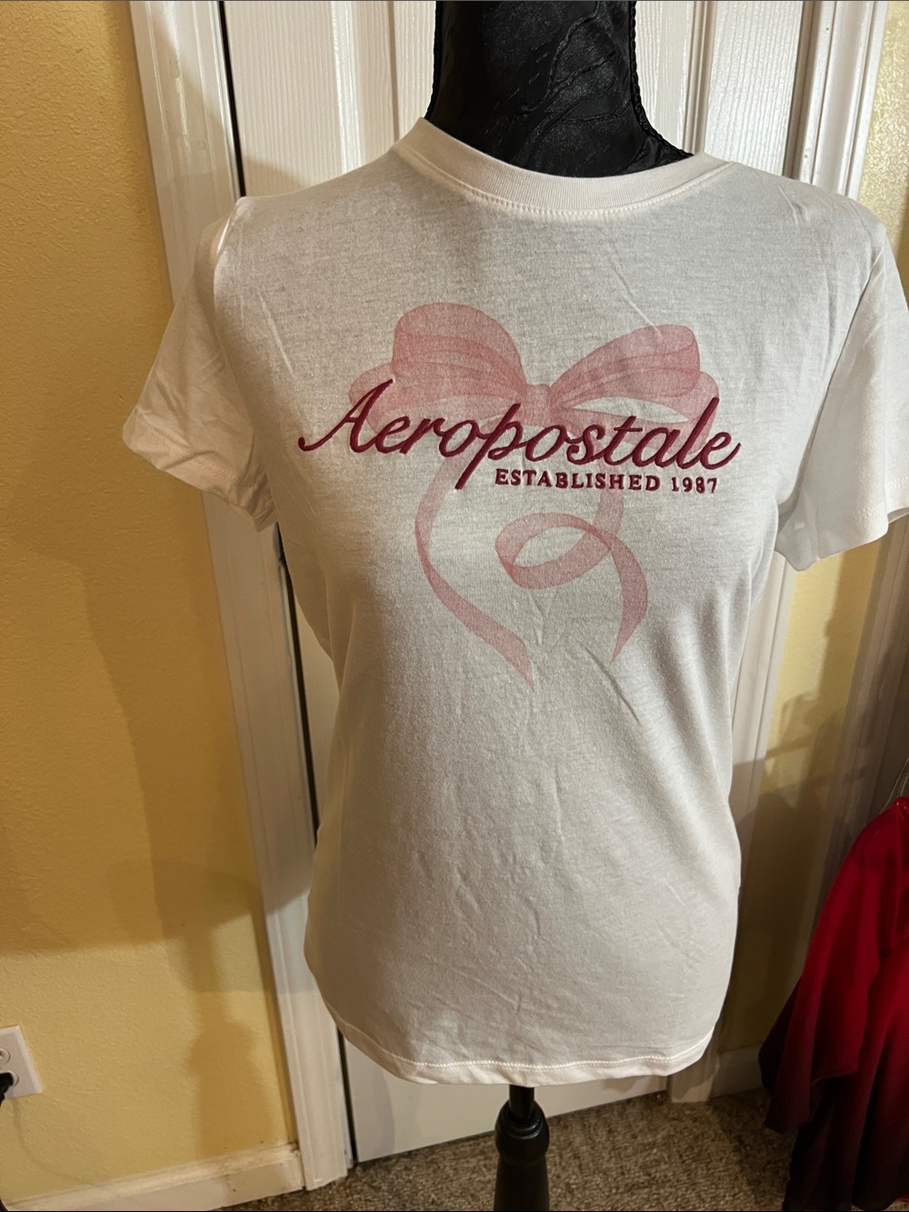 Aeropostale White Tee with Pink Script & Bow
